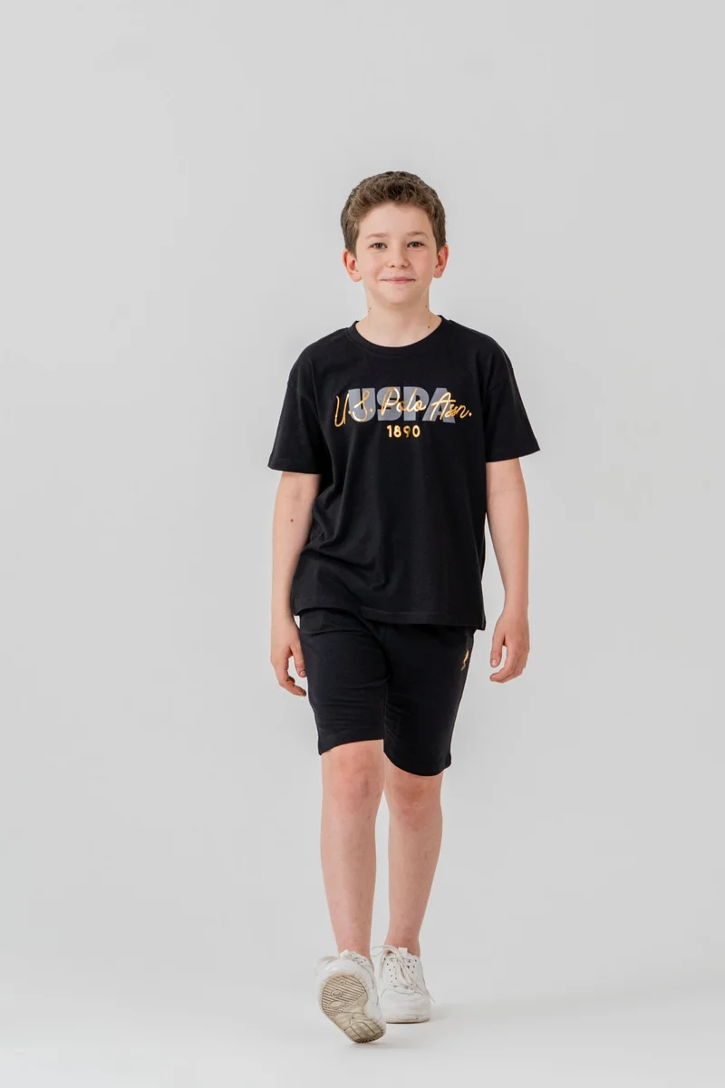 يو اس بولو اسن U.S. Polo Assn. Boys Black Bermuda Set